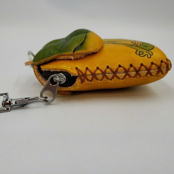 Zen Frog Keychain Wristlet Gift Handmade Leather Wallet Tooled Coin Purse Yoga - Picture 5 of 15